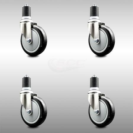 Service Caster 5 Inch 316SS Black Polyurethane Swivel 1-3/4 Inch Expanding Stem Caster Set SCC SCC-SS316EX20S514-PPUB-BLK-134-4